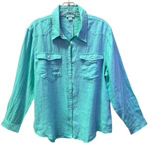 NWT Sundance Willow Linen Blend Long Sleeve Turquoise Western Style Women's M